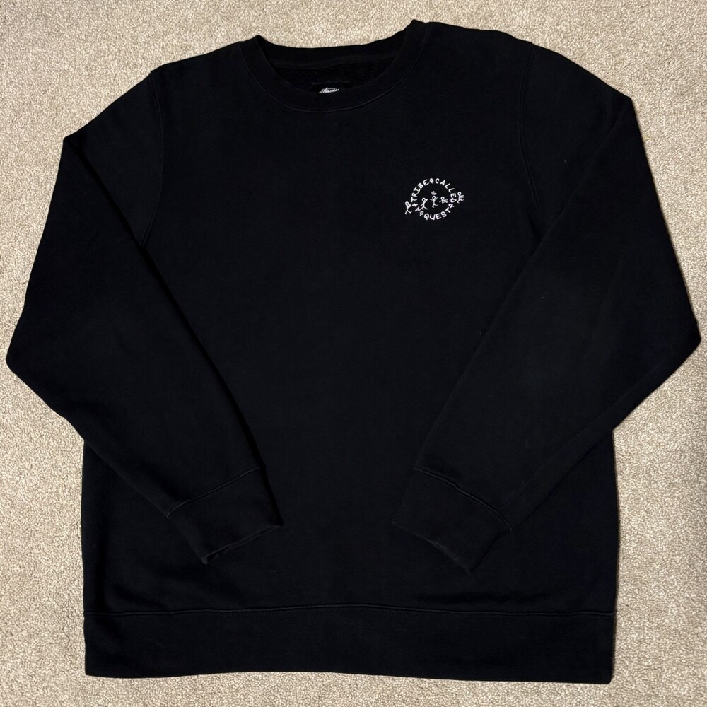 Stussy A Tribe Called Quest Black Embroidered Mens Crewneck Sweatshirt, Sz M